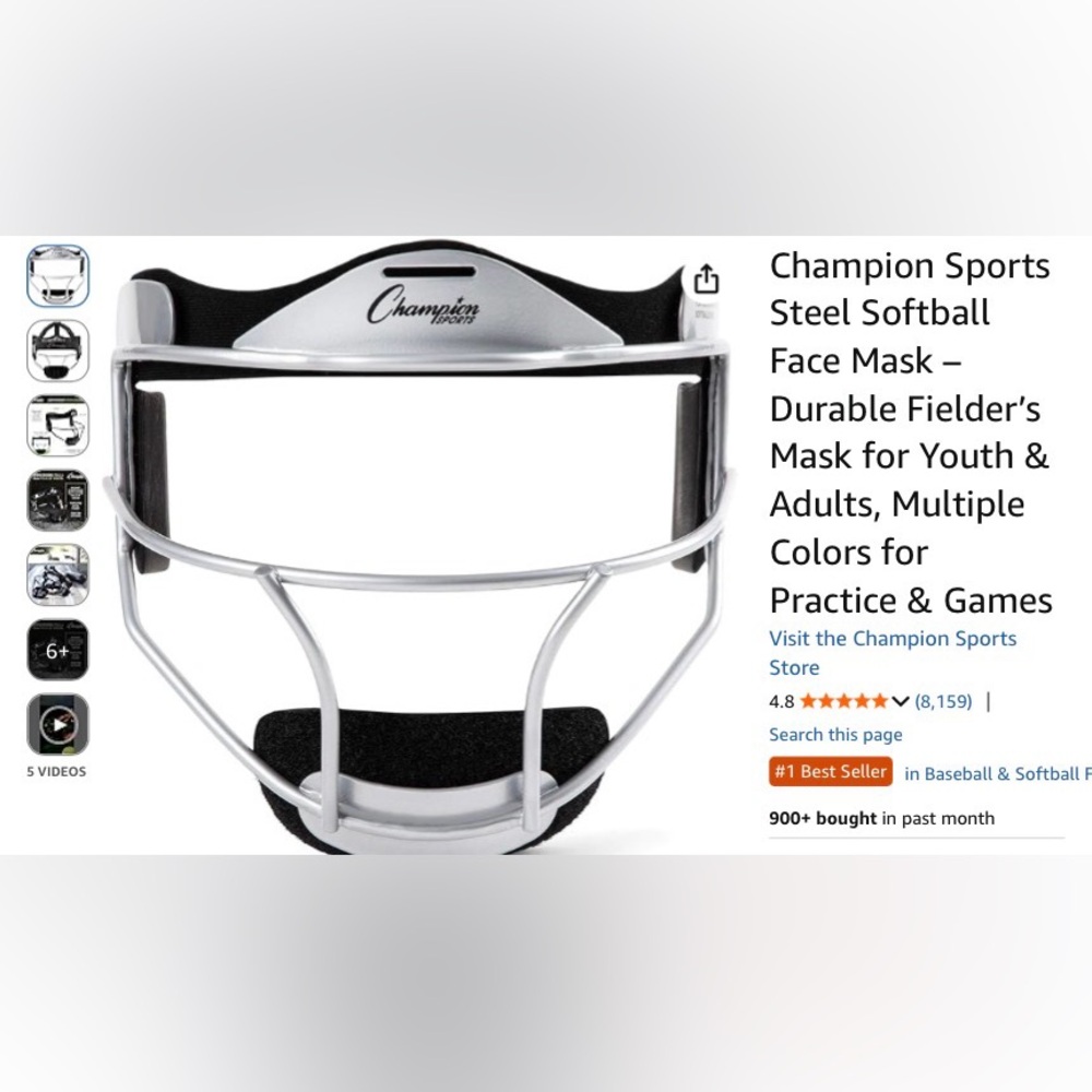 Champion Sports Steel Softball Face Mask – Durable Fielder’s Mask for Youth
